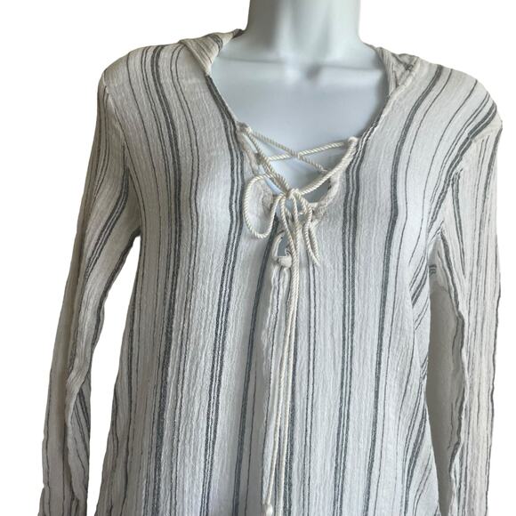 Billabong Women Hoodie Top M Blue White Washed Out Striped Beachy Coastal Hippie - Picture 8 of 10